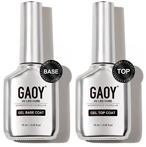 GAOY 16ml 2 Pcs Glassy Gel Top Coat and Base Coat Set,No Wipe Foundation Combination for UV Light Cure Nail Polish