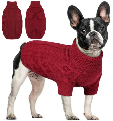 Hjumarayan Hundepullover mit Geschirröffnung – Warmer Strick Hundepulli für kalte Wintertage, Bequeme Hundekleidung für kleine bis große Hunde, weicher Winterpullover gegen Kälte & Wind (Rot L)