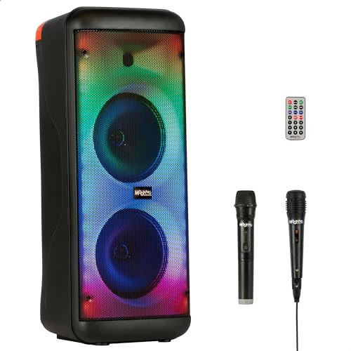 Mooving - MS-ELECTRO-SOUND600 - Altavoz a Pilas 8/600W con Efecto de luz en el Panel Frontal, 1 micrófono con Cable y 1 inalámbrico - Bluetooth/USB/AUX/MicroSD - Negro