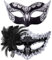SIQUK 2 Stück Venezianische Maske Paar Maskerade Mask Venezianischen Maske Kostüm Masken für Damen Herren Halloween Karneval Party, Schwarz & Silber