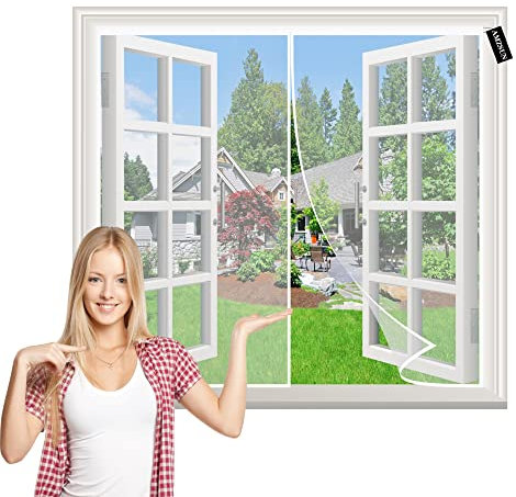 Zanzariera Estensibile 110x90cm Bianco Zanzariere Scorrevoli Chiudi Automaticamente Rete di Ottima qualità per Porte Scorrevoli, Garage, Finestra