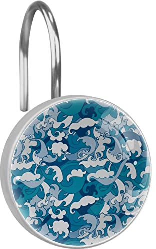 Set di 12 ganci per tenda da doccia con onde astratte blu