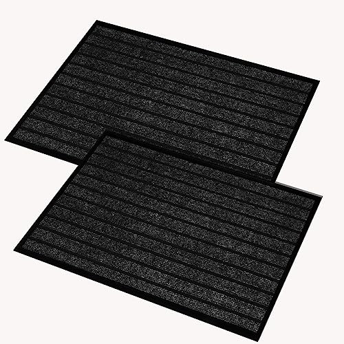 AMEHA Door Mat 60x90cm 2 Pack, Anthracite Black - Door Mats Outdoor & Indoor Non Slip Washable Rug Dirt Trapper Heavy Duty Rubber Floor Mat Entrance Rug Super Absorbent Front Doormats