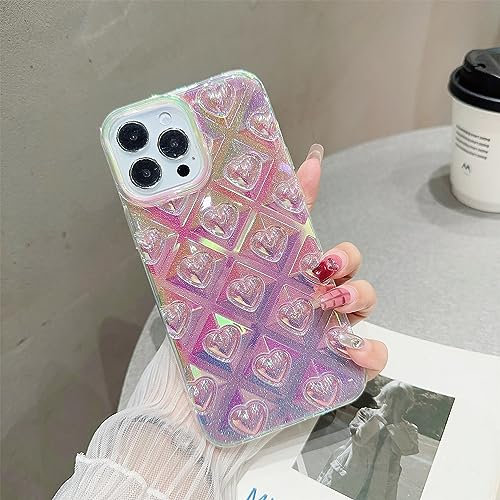 SLTAWDNSD Compatible with iPhone 13 Pro Max 6.7Inch Case for Women Girls with Glitter Bling Hollow Heart Design Soft TPU Shockproof Anti-Slip Protective Cover for iPhone 13 Pro Max(Dazzle Cyan)