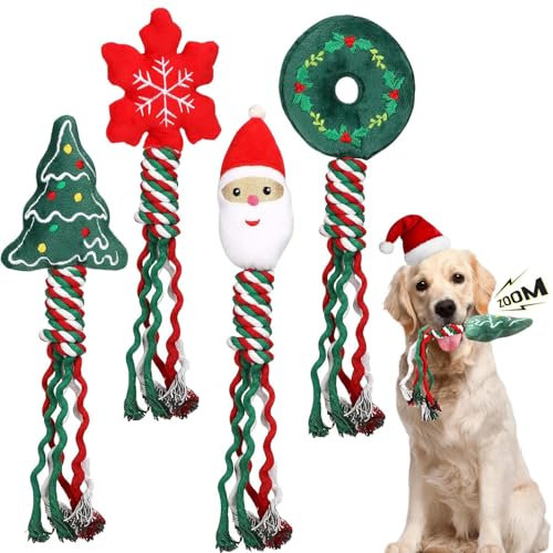 ASSUGO Weihnachten Hund Spielzeug, 4er-Pack hundespielzeug Weihnachten, hundespielzeug quietschend Interessant, Dog Toys geeignet als Geschenke für Hunde