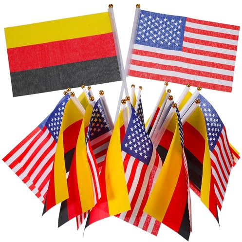 VICASKY 20 Stück Hand Mini Flagge, Deutsche Flaggen, USA Stick Flagge, USA Flaggen mit Sternenbanner, Europameisterschaft 2024 : Europameisterschaft 2024 Fanartikel