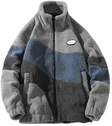 Fleecejacke, Sherpa Jacke Damen, Herren Damen Patchwork Stehkragen Teddy Jacke 2025 Sherpa Fleecejacke Aesthetic Stuff Y2K Clothes Winter Warm Teddyfleece Jacken Mantel 01 Grau, M
