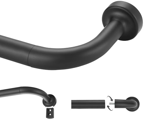 Lwiiom schwarze Vorhangstange – mit 2,5 cm Scheibendurchmesser, verstellbare Verdunkelungsstange mit Aluminium-Endkappen und Halterungen im Rundum-Design, 71–305 cm