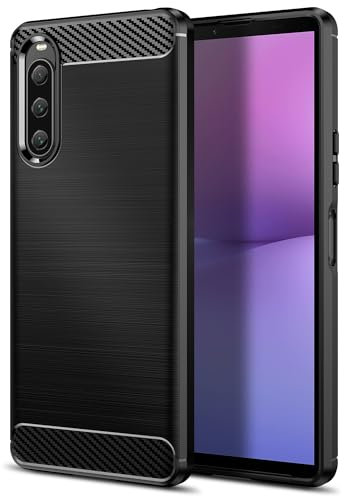Qiinogow Hülle Kompatibel mit Sony Xperia 10 V, Ultradünne Handyhülle Mit Stoßdämpfung, Schutzhülle aus Kohlefaser-TPU (Schwarz)