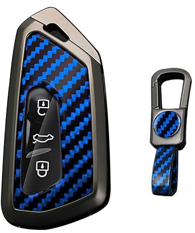 KUNIO Coque de clé convient pour VW Golf 8 GTE GTI ID.3 ID.4 GTX Convient pour Seat Leon MK4 Cupra Formentor Convient pour Skoda Octavia Enyaq Coque de clé en métal Porte-clés, b bleu, 3 Tasten