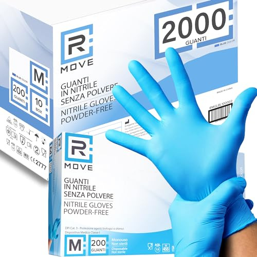 2000 guanti in Nitrile M Blu senza polvere, senza lattice, ipoallergenici, guanti per Estetisti, Tatuatori, Ambiti Medici, Manipolazione degli Alimenti guanti monouso