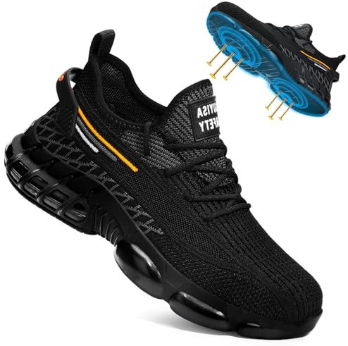 LAoutun Sicherheitsschuhe Herren Frauen Arbeitsschuhe Herren Leichte Sicherheitsschuhe Arbeitstrainer Atmungsaktive rutschfeste Dämpfende Arbeitsschuhe BAU Industrie Sneakers