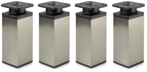 ATM® Lot de 4 pieds de meubles réglables, carrés, 40 x 40 mm, hauteur 100 mm, parfaits pour armoire, commode, canapé, lit, design moderne, INOX/noir