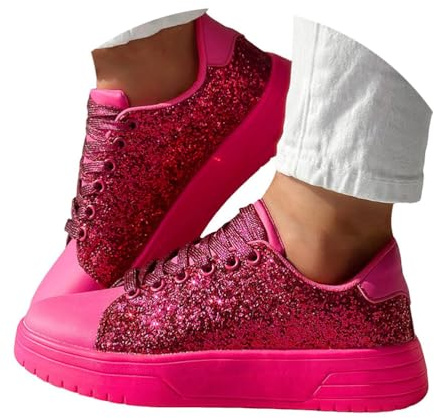 Minetom Damen Pailletten Sneaker Glitzer Schuhe Flache Low Outdoor Laufschuhe Schnürsenkel Walkingschuhe Sportschuhe