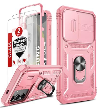 LeYi Hülle für Samsung Galaxy S24 5G Kamera Schieber Handyhülle und 2 Displayschutz Glas, Militär Armor Schutzhülle Stehfunktion Kamera Objektivschutz Case mit Ringhalterung Hüllen S 24 Cover Rosa