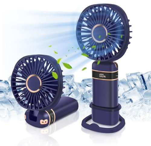CNMTCCO Ventilatore Portatile, Mini Ventilatore Portatile, Ricaricabile, Piccolo Ventilatore Tascabile, 5 Velocità, Batteria Da 4200 Mah, Ventilatore Pieghevole Usb, Per Ufficio, Esterno (Blu Scuro)