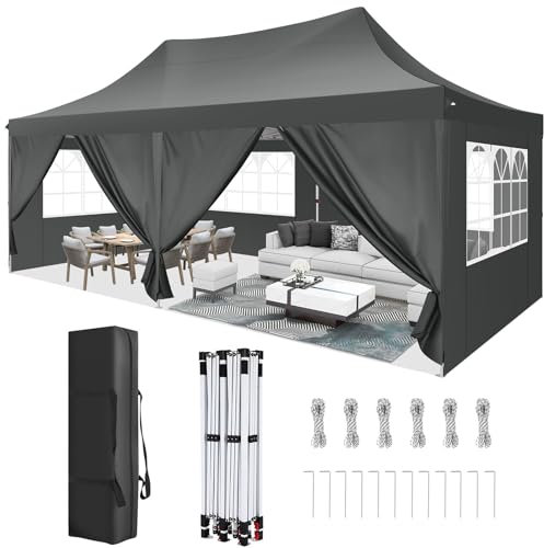 COBIZI Pavillon 3x6m Faltpavillon Wasserdicht Stabil Winterfest Partyzelt Faltbar Pop Up Pavillon mit 6 Seitenwänden UV-Schutz 50+ Gartenpavillon für Strand Hochzeit Camping, Grau