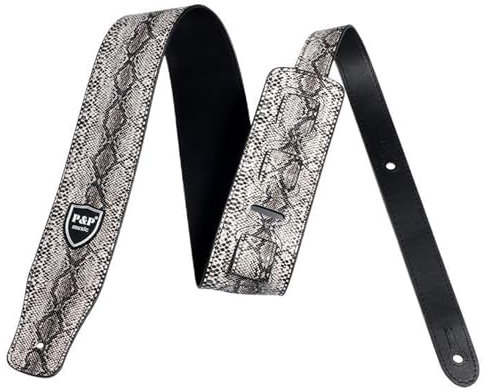 YJFY Gitarrengurt Gitarrengurte Bass Gurt Gemustertes PU-Leder Gitarrengurt Zurückhaltender Luxus mit Substanz Für Bass, akustische Gitarre, E-Gitarre (schwarz-weißes Schlangenmotiv)