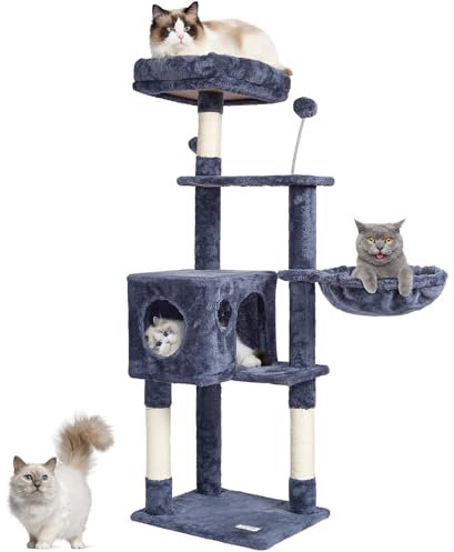 VEVOR Cat Tree for Indoor, 45.2 Cat Tower with Condo, Sisal Scratching Post, Hammock, Top Perch, Jumping Platforms, Large House with Hang Ball, Furniture Activity Center, Dark Grey