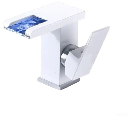 Robinet cascade LED lumineux à changement de couleur pour lavabo de salle de bain, cuivre, trois couleurs différentes, poignée unique (blanc)