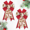 Blinket Weihnachtsschleifen für Kranz, 21,5 x 33 cm, rote und beige Schleife mit Weihnachtsglocken, Stechpalmen-Design, Draht-Bastelschleife für Weihnachtsbaumspitze, Haustür, Innendekoration, 2 Stück