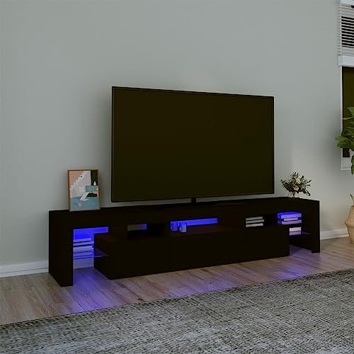 IKAYAA Mobile Porta TV con LED 200 cm Moderno Contemporaneo per Soggiorno o Salotto - Nero - 200 x 36.5 x 40 cm