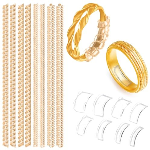 Dimeho 16 Stück Silikon Ringverkleinerer Unsichtbarer Ringgrößenversteller lose Transparente Ringeinsteller Abstandshalter Ringschutz für die Herstellung von Frauen-Trauringe Schmuckschutz (Gold)