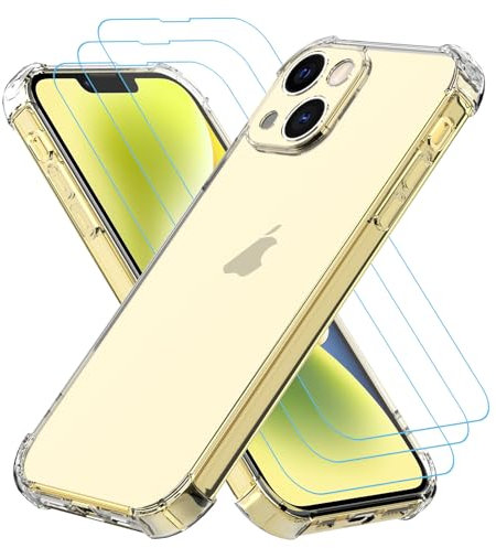 Totill 4 in 1 Case for iPhone 14 plus with [3 Pack] Tempered Glass Screen Protectors, Crystal Clear Phone Cover, Scratchproof and Shockproof, Compatible with Wireless Charger and Bike Phone Holder