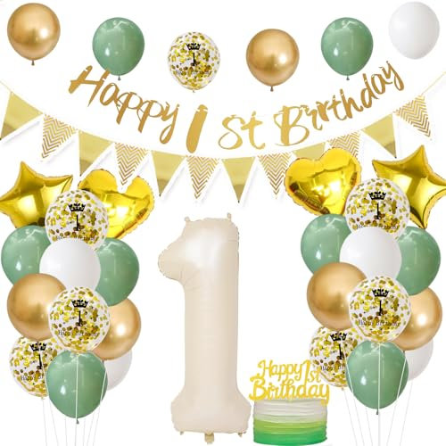 Geburtstagsdeko 1 jahr Mädchen,1 Geburtstag Mädchen Salbeigrüne,geburtstagsdeko 1 jahr,Luftballons 1.geburtstag Happy Birthday Girlande,Ballon 1 deko zum geburtstagdek, deko 1. geburtstag junge
