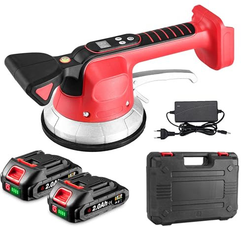 ONEVAN machine de vibration de tuile, vibrateur sans fil pour carrelage acec 2x2,0ah batteries, affichage numérique, 10 vitesses réglables, ventouse vibrante carrelage avec coffret pour carreaux 150cm