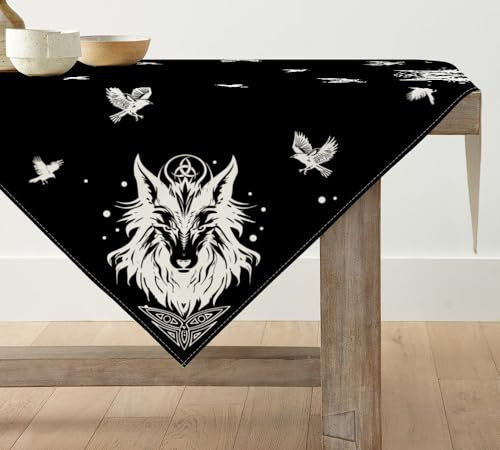 Artoid Mode Schwarz Wikinger Wolf Helm der Ehrfurcht Tischwäsche, Saisonnal Küche Tisch Dekoration Drinnen Urlaub Party Dekor 85x85 cm