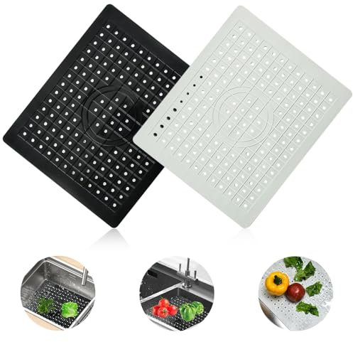 Kitchen Sink Mat, 2 Pack Sink Protector Mat, Dish and Glassware Drainer Mat, Counter Protector PVC Sink Mat for Kitchen Sink Countertop Bathroom 31 x 26CM(Black, White)