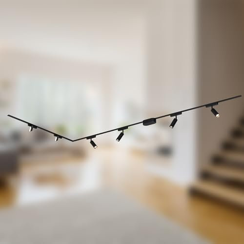 BRILONER - Sistema a binario set completo, 4x faretti LED, 2x binario LED, a forma di L, lampade, sistema di illuminazione a binario a soffitto, binario per faretti, lampada a soffitto, 3m, nero