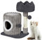 Dogat Klein Katzenbaum, 53 cm kratzbaum für Haustiere, Katzenaktivitätszentrum mit Kratzpfeiler, Ampio Höhle, oberer Sitzplatz und 2 Spielkugeln, Katzenhaus für Katzen und Kätzchen, Hellgrau