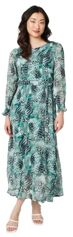 Izabel London Animal Print Semi Sheer Maxi Dress for Women UK with Long Puff Sleeves and a tie Waist.