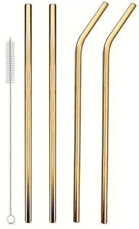 ZMCGNO 4Pcs Stainless Steel Straw With Cleaning Brush Replacement Straw Drinking Straws For Stanley 40oz Cup Accessories(Gold)
