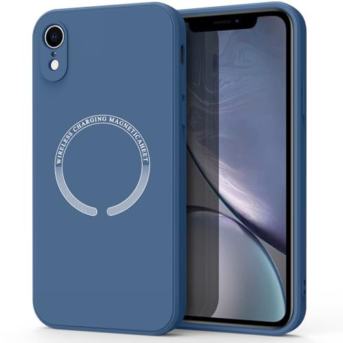 Magnetic Case for iPhone XR Phone Case with MagSafe, Camera Protection Ultra Slim Shockproof Bumper Liquid Silicone Case with Microfiber Lining (Navy blue)