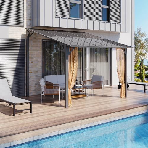 Shintenchi 3 x 3 m gazebo da parete in metallo, pergolato, tetto inclinato, tetto spiovente, gazebo da patio, tende resistenti per patio, cortile, terrazza, giardino