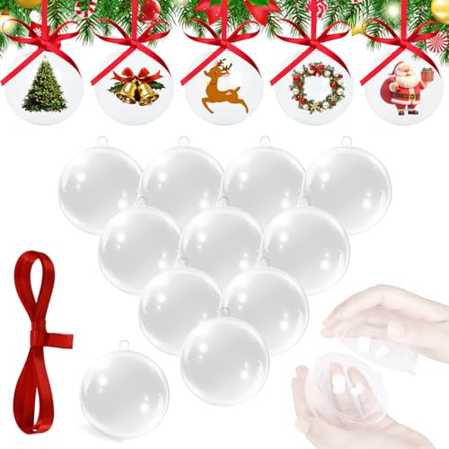 20 Stück 8cm Weihnachtskugeln aus Kunststoff, Transparente Befüllbare DIY-Kugeln für Weihnachtsbaum-Deko, Bastelarbeiten, Geschenke & Festliche Veranstaltungen