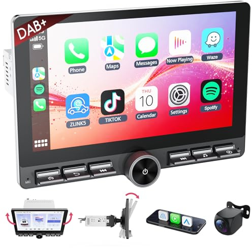 Haudio DAB Autoradio 1 DIN Bluetooth con CarPlay wireless & Android Auto,con schermo 10 pollici Touchscreen Lettore, FM/AM Radio,Telecamera di backup,Bluetooth 5.0,AUX
