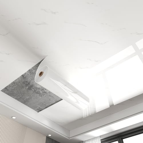 Unikicool Deckenfliesen Für Abziehen Und Aufkleben,Glänzende PVC-Deckenfliesen,Dekorative Deckenfliesen,Deckenpaneele deckenplatten,Dicke 2.5 mm,Kann geschnitten Werden,für Risse und Flecken