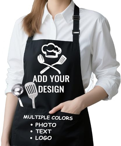 zyinoant Personalized Aprons for Men Women, Custom Apron with Your Design Text Logo, Cooking Aprons, Nail Art, Hair Salon Apron (Chef's apron)