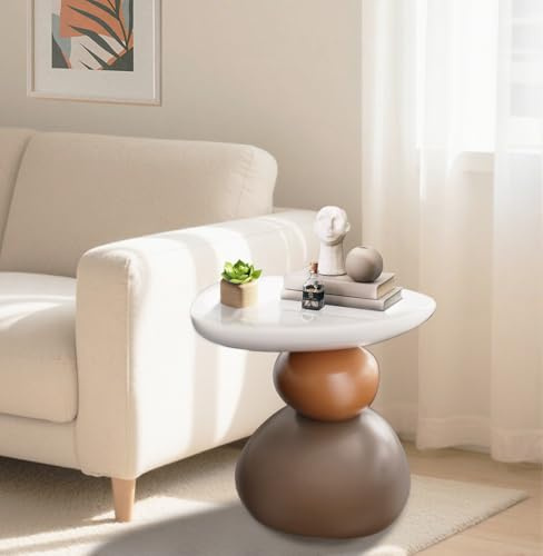 CDDUOLA Moderner Beistelltisch aus Harz, unregelmäßiger Sofa-Beistelltisch für drinnen und draußen, runder Stein-inspirierter geformter kleiner Couchtisch für Wohnzimmer, Schlafzimmer, Balkon, Garten