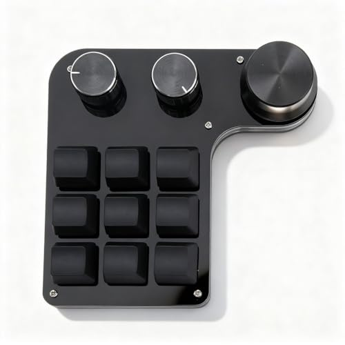 PODSJD Gaming Keypad 9 Tasten, 3 Drehregler, RGB Hintergrundbeleuchtung, Staubgeschützte Blue Switches - Programmierbar, Verzögerungsfunktion, Für Gaming, Musik und Büro
