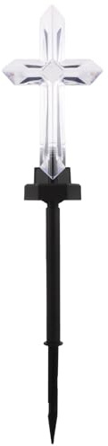 DOITOOL Solarbeleuchtetes Kreuz für Friedhöfe – Wasserdichte LED-Grablampe mit Farbwechsel – Gedenkleuchte mit Gartenstab für Gräber im Freien und Feiertage