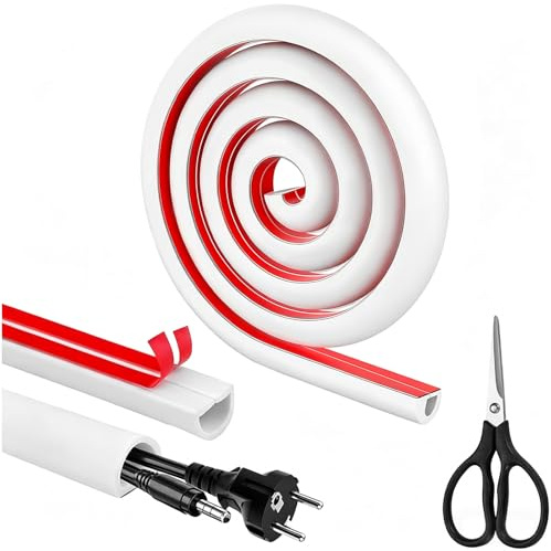 1M Cable Trunking White Self-Adhesive Trunking for Electric Cables | Flexible PVC Cable Cover with Scissors for TV Cable Hide Wires On Wall & Floors 15mm×10mm