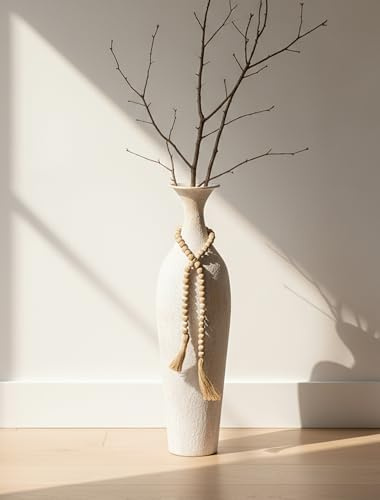Sziqiqi Metall Bodenvase Groß 60cm: Hoch Vasen Rustikale mit Boho Perlen