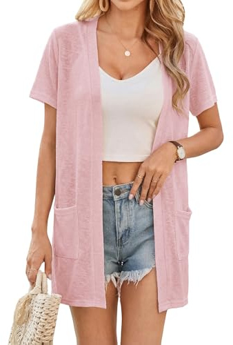 Totatuit Gilet Femme Manches Courtes Avec Poches Cardigan Et Pour Un Look | Cardigan Léger, Été, Tenue Décontractée, Style Élégant, Tenue Quotidienne