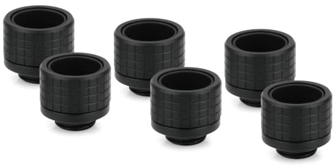 Thermal Grizzly - DeltaMate - HT16-6er Pack - Hard Tube Fitting - Schwarz - CNC-gefrästes Messing - G1/4 Zoll Gewinde, AD 16mm - Für harte Rohre aus Kunststoff/Metall in Wasserkühlungen