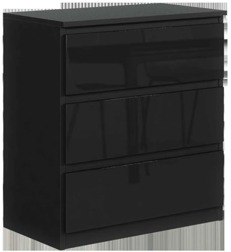 Masseno Kommode NUDO 70 cm Sideboard mit 3 Schubladen und Türen für Wohnzimmer Schlafzimmer Modern 70x39x78,5 cm Schwarz/Schwarz